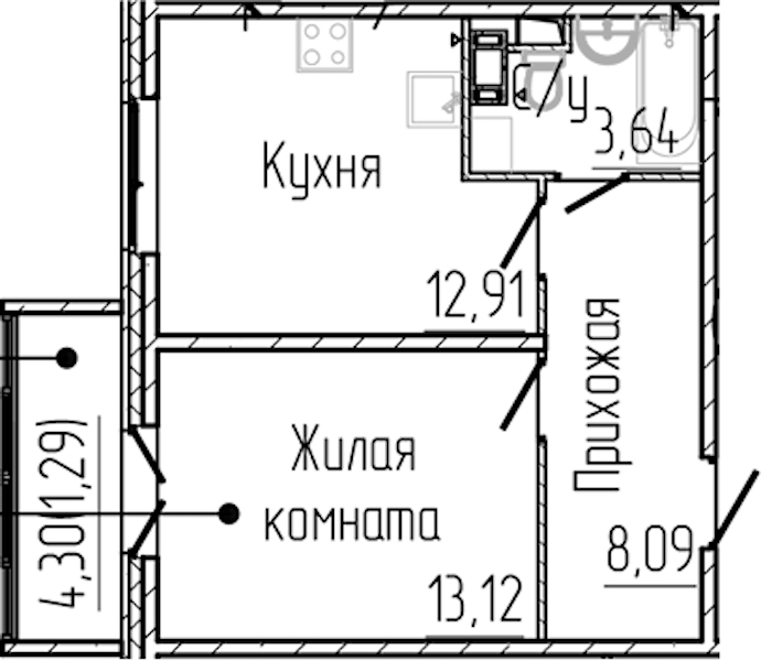 1-комнатная квартира 39.05 м², 2/8 эт., ЖК «SERTOLOVO PARK»